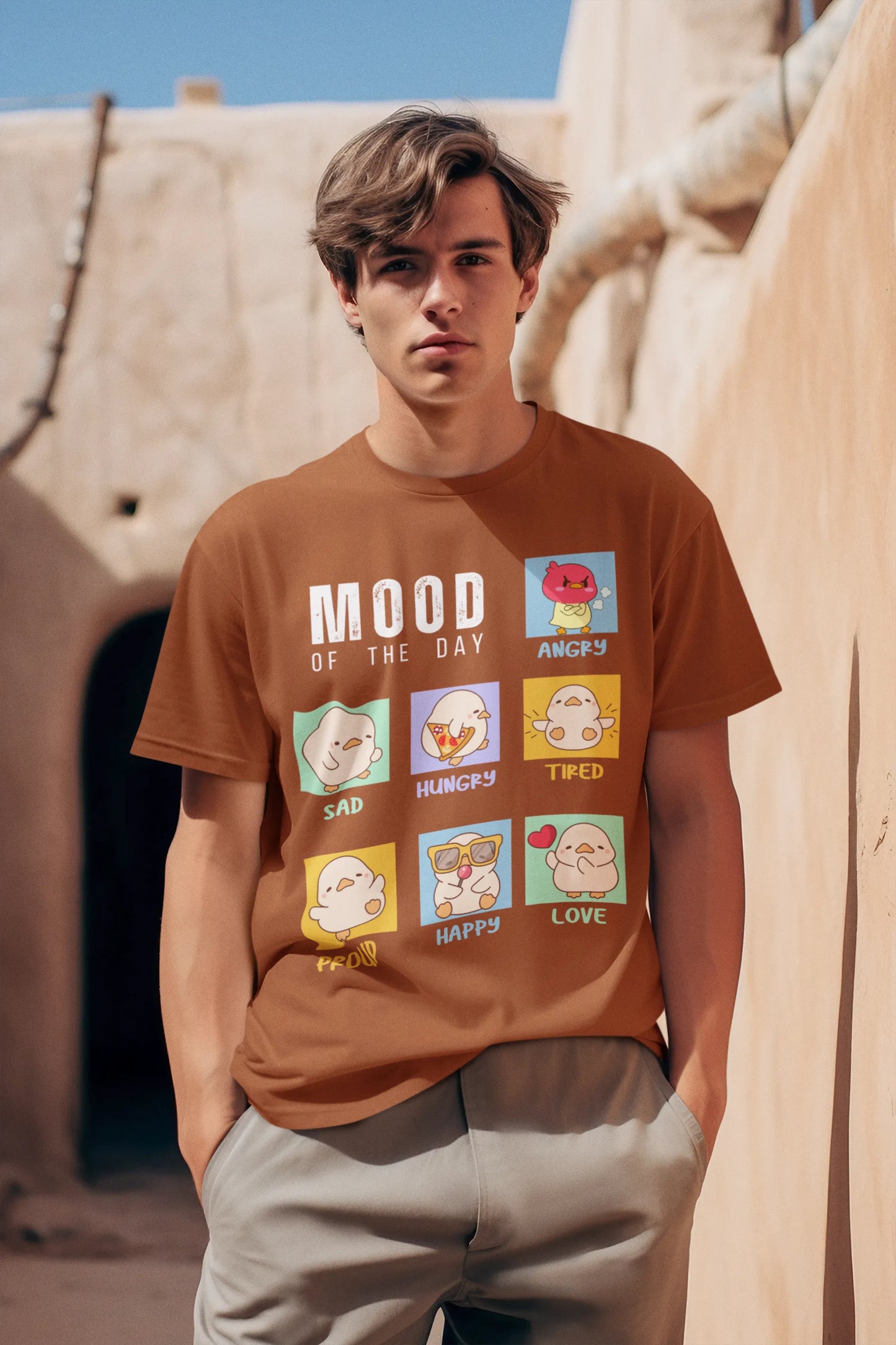 "Mood Chick Emotions T-Shirt – Cute Kawaii Cartoon Tee" | Men’s T-shirt for Animal Lovers