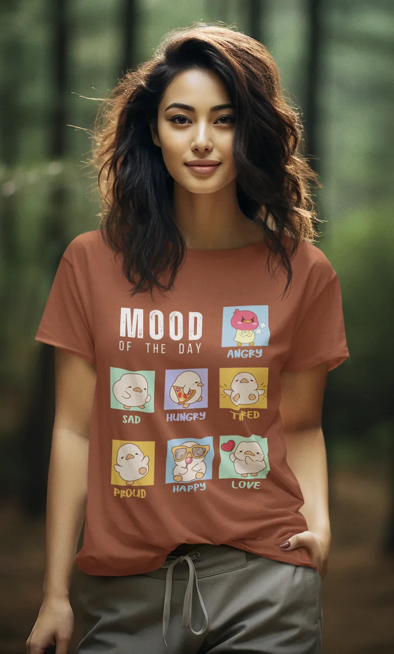 "Mood Chick Emotions T-Shirt – Cute Kawaii Cartoon Tee" | Women’s T-shirt for Animal Lovers