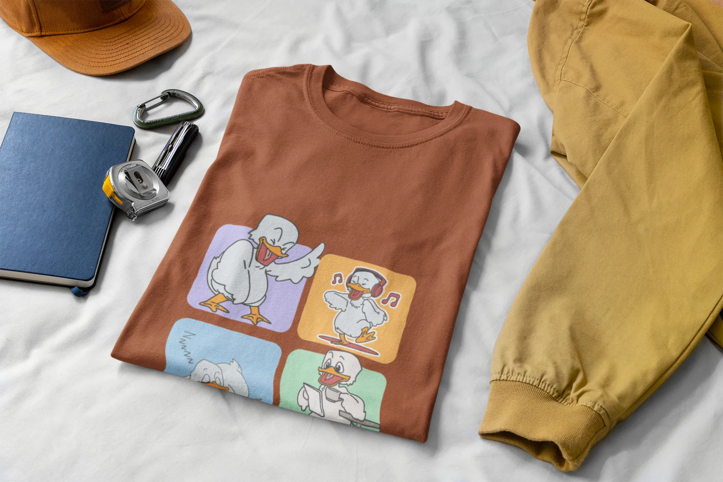 "Mood Swing Duck Graphic T-Shirt – Funny Cartoon Vibes Tee | Chill, Dance, Sleep & Read" | Men’s T-shirt for Cartoon Lovers