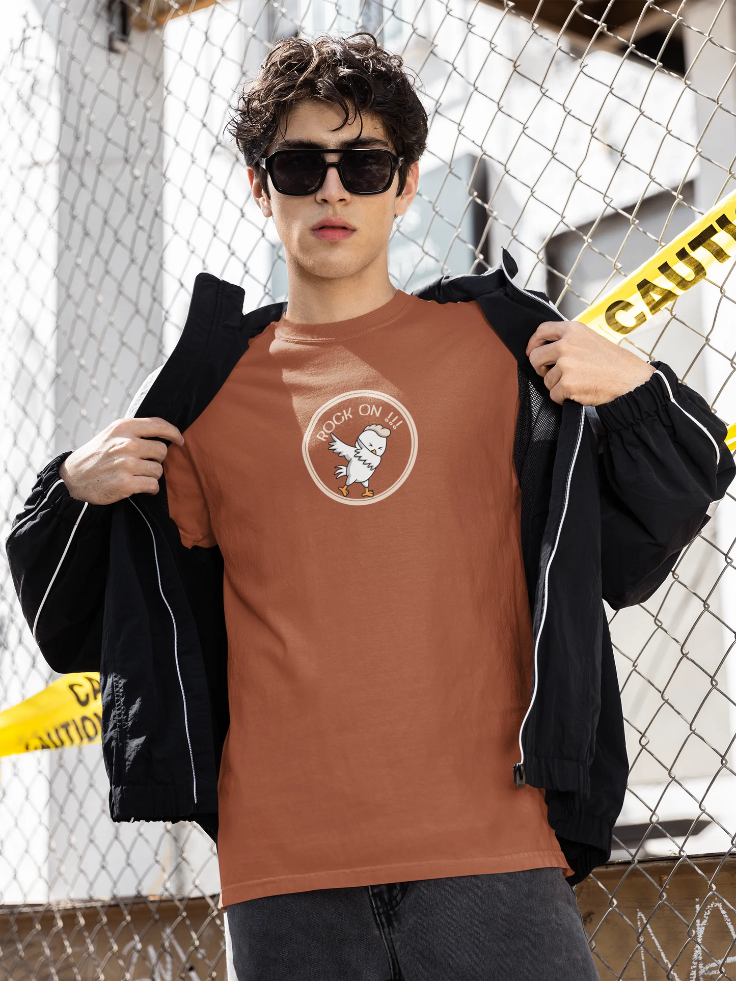 Rock On Dabbing Chicken Graphic T-Shirt for Men