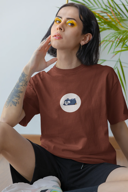 "Sleepy Penguin T-Shirt – Cute Chill Vibes Cartoon Tee" | Women’s T-shirt for Cartoon Lovers
