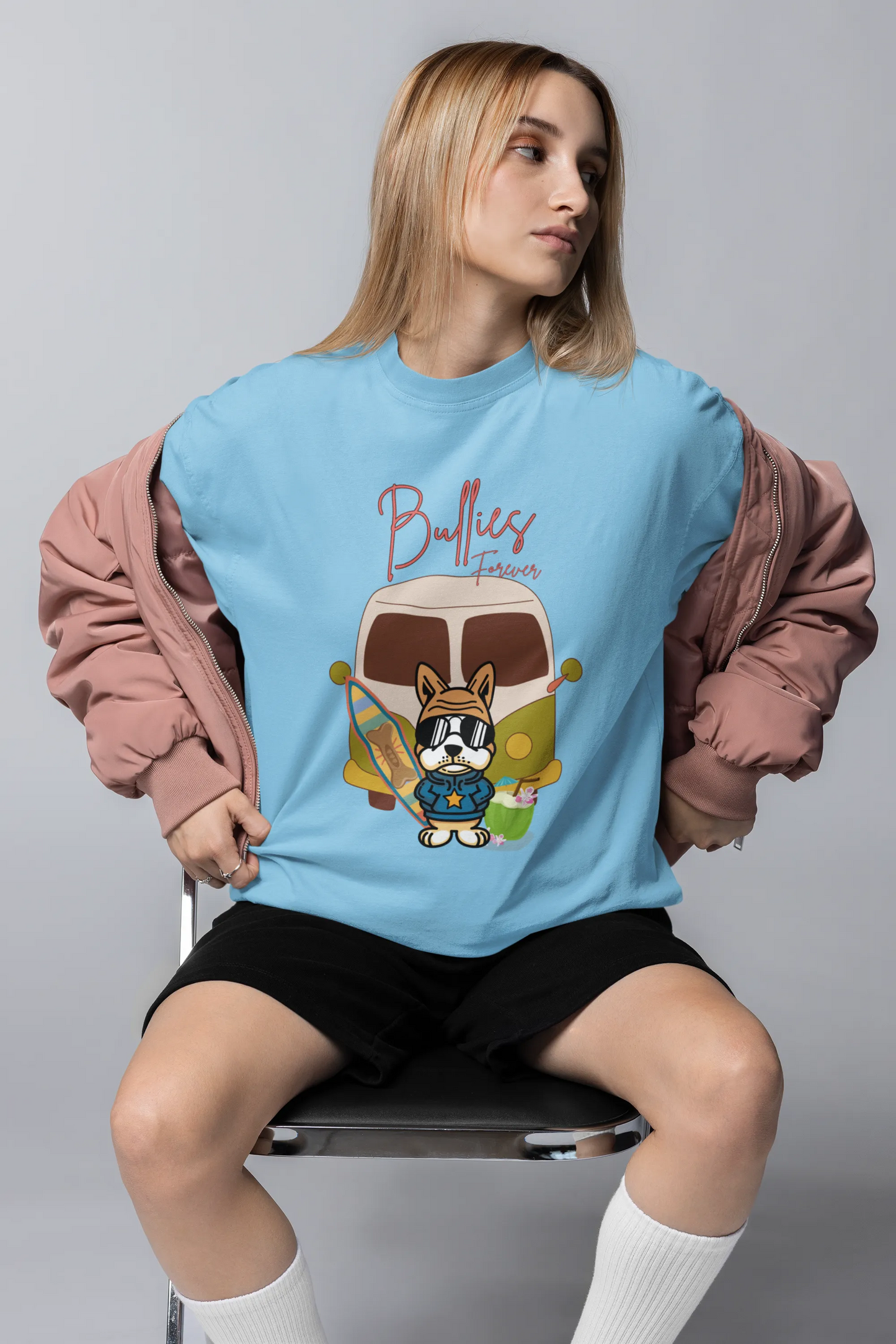 "Bullies Forever Surf Van T-Shirt – Cool French Bulldog Tee " | Women’s T-shirt for Animal Lovers