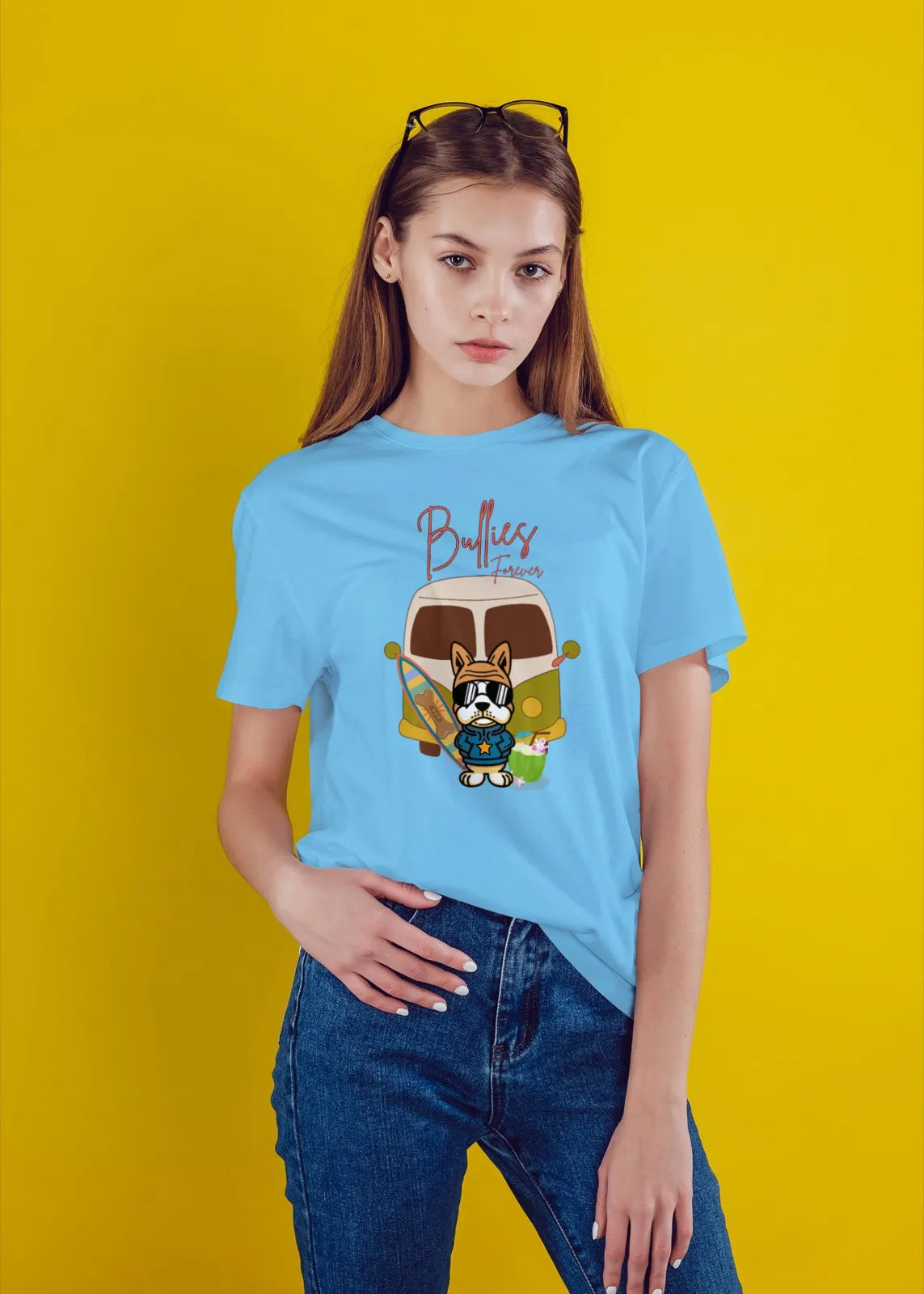 "Bullies Forever Surf Van T-Shirt – Cool French Bulldog Tee " | Women’s T-shirt for Animal Lovers