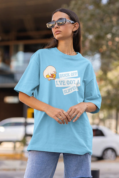 "Funny Duck Off Slipper T-Shirt – Cute Angry Duck Graphic Tee" | Women’s T-shirt for Animal Lovers