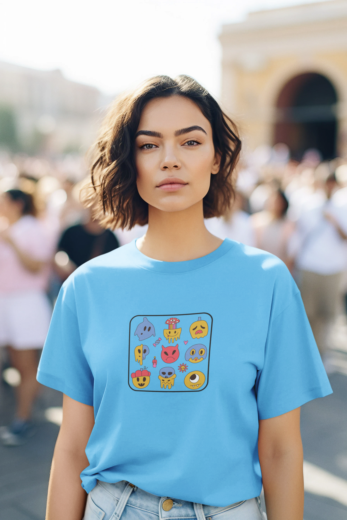 Funky Monster Face Cartoon T-Shirt for Women from Woven Weft