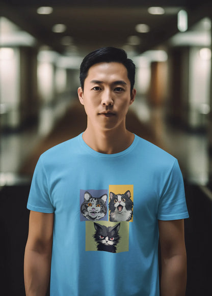 Grumpy, Happy & Surprised Cats Faces Graphic Tee for Men