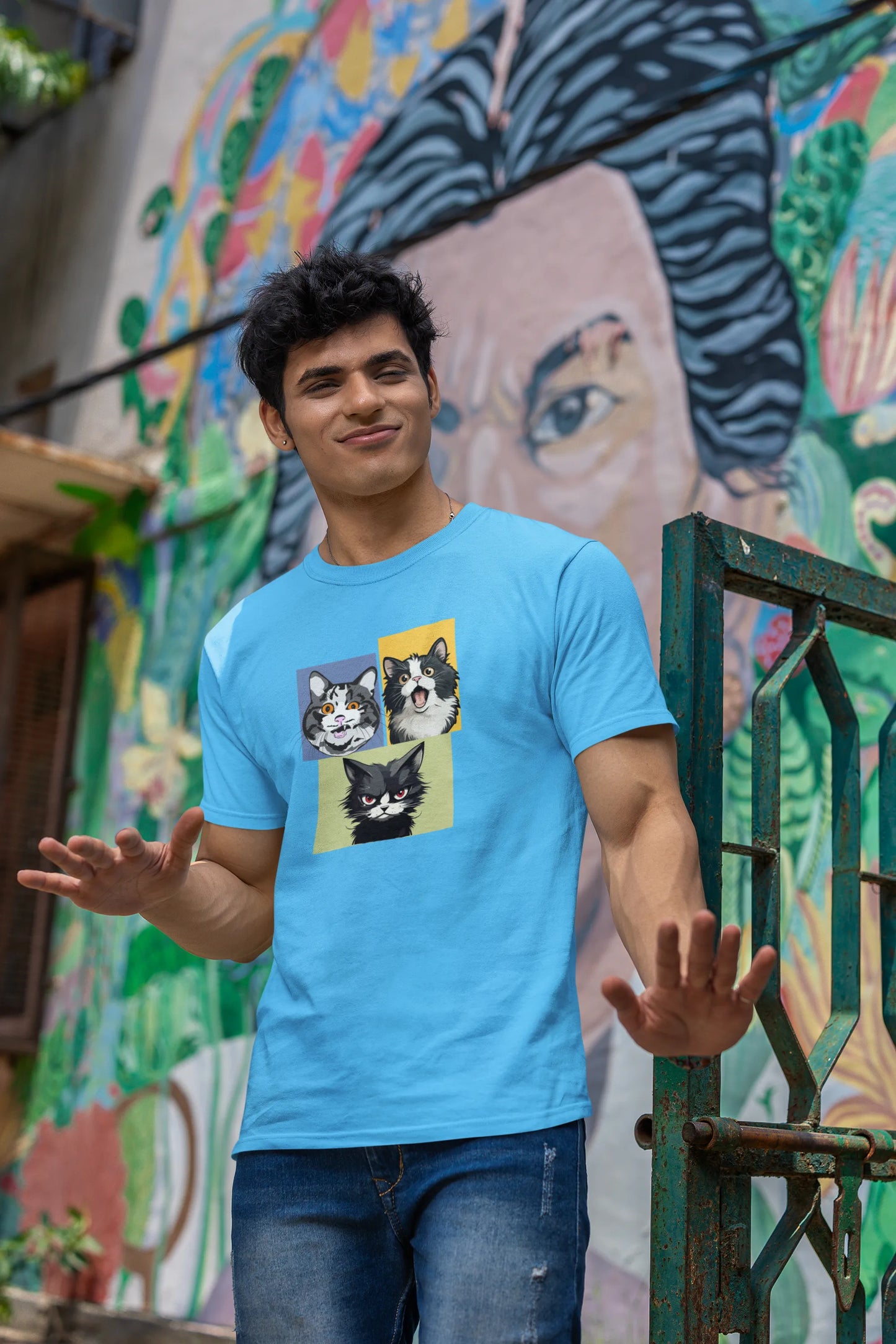 Grumpy, Happy & Surprised Cats Faces Graphic Tee for Men