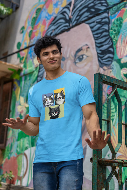 Grumpy, Happy & Surprised Cats Faces Graphic Tee for Men