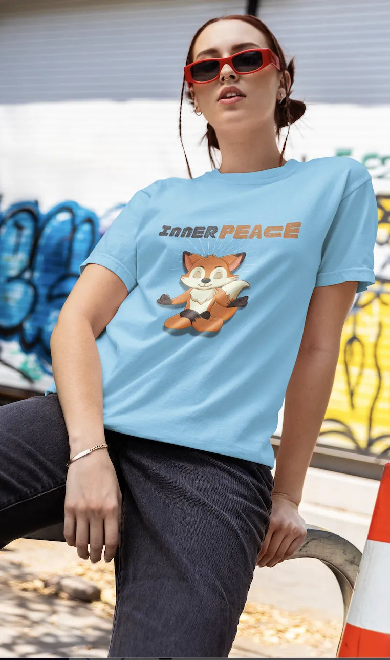 "Inner Peace Fox T-Shirt – Meditating Cartoon Vibes Graphic Tee for Calm Souls" | Women’s T-shirt for Cartoon Lovers