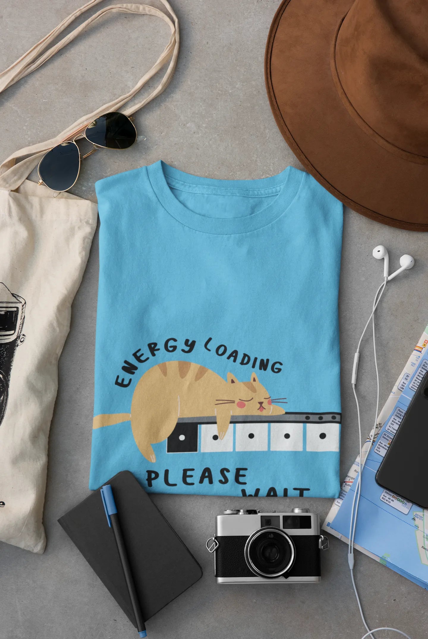 "Low Battery Mode Activated – Cute Lazy Cat Graphic Tee" | Men’s T-shirt for Animal Lovers