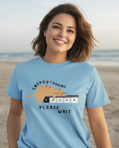 "Low Battery Mode Activated – Cute Lazy Cat Graphic Tee" | Women’s T-shirt for Animal Lovers