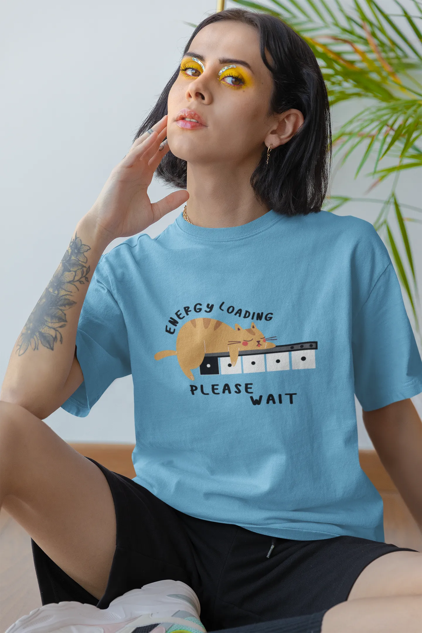 "Low Battery Mode Activated – Cute Lazy Cat Graphic Tee" | Women’s T-shirt for Animal Lovers