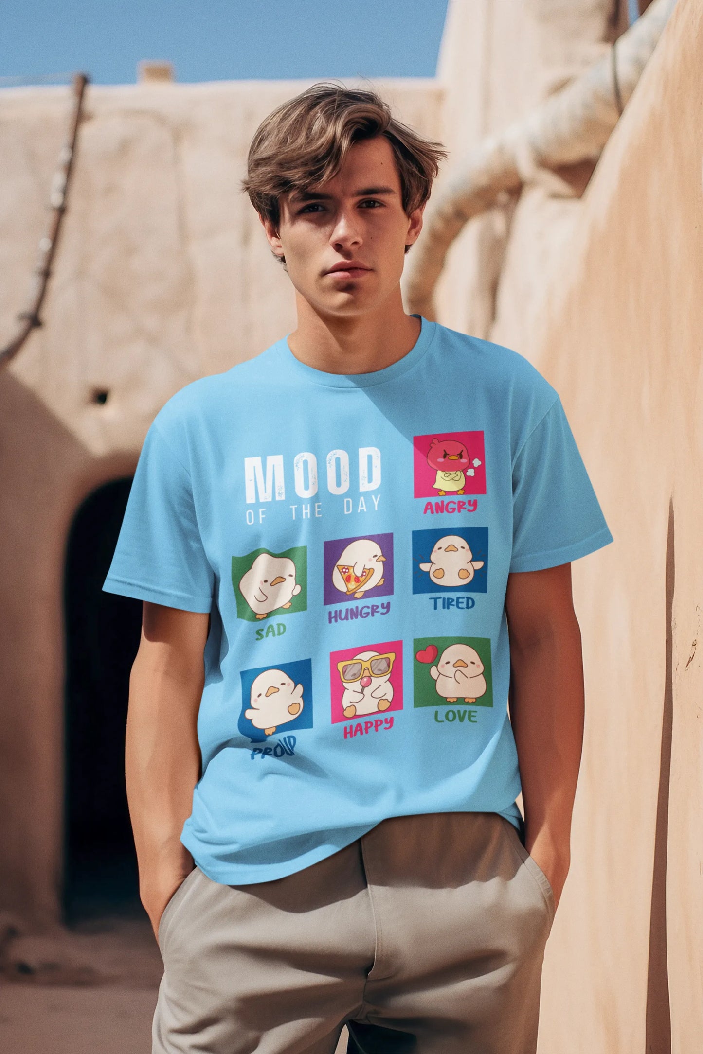 "Mood Chick Emotions T-Shirt – Cute Kawaii Cartoon Tee" | Men’s T-shirt for Animal Lovers