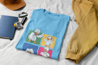 "Mood Swing Duck Graphic T-Shirt – Funny Cartoon Vibes Tee | Chill, Dance, Sleep & Read" | Men’s T-shirt for Cartoon Lovers