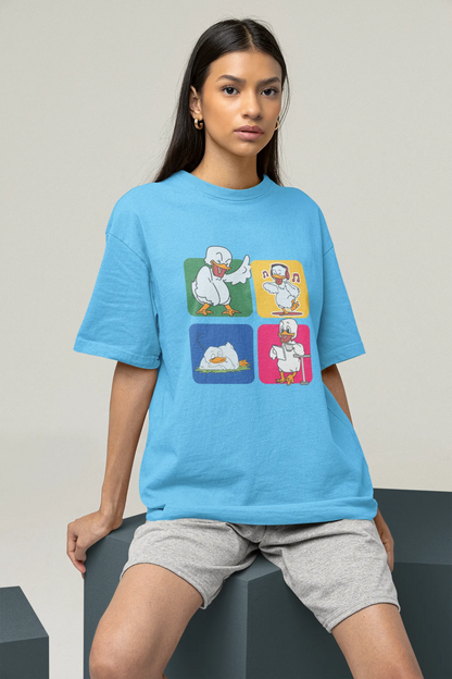 "Mood Swing Duck Graphic T-Shirt – Funny Cartoon Vibes Tee | Chill, Dance, Sleep & Read" | Women’s T-shirt for Cartoon Lovers
