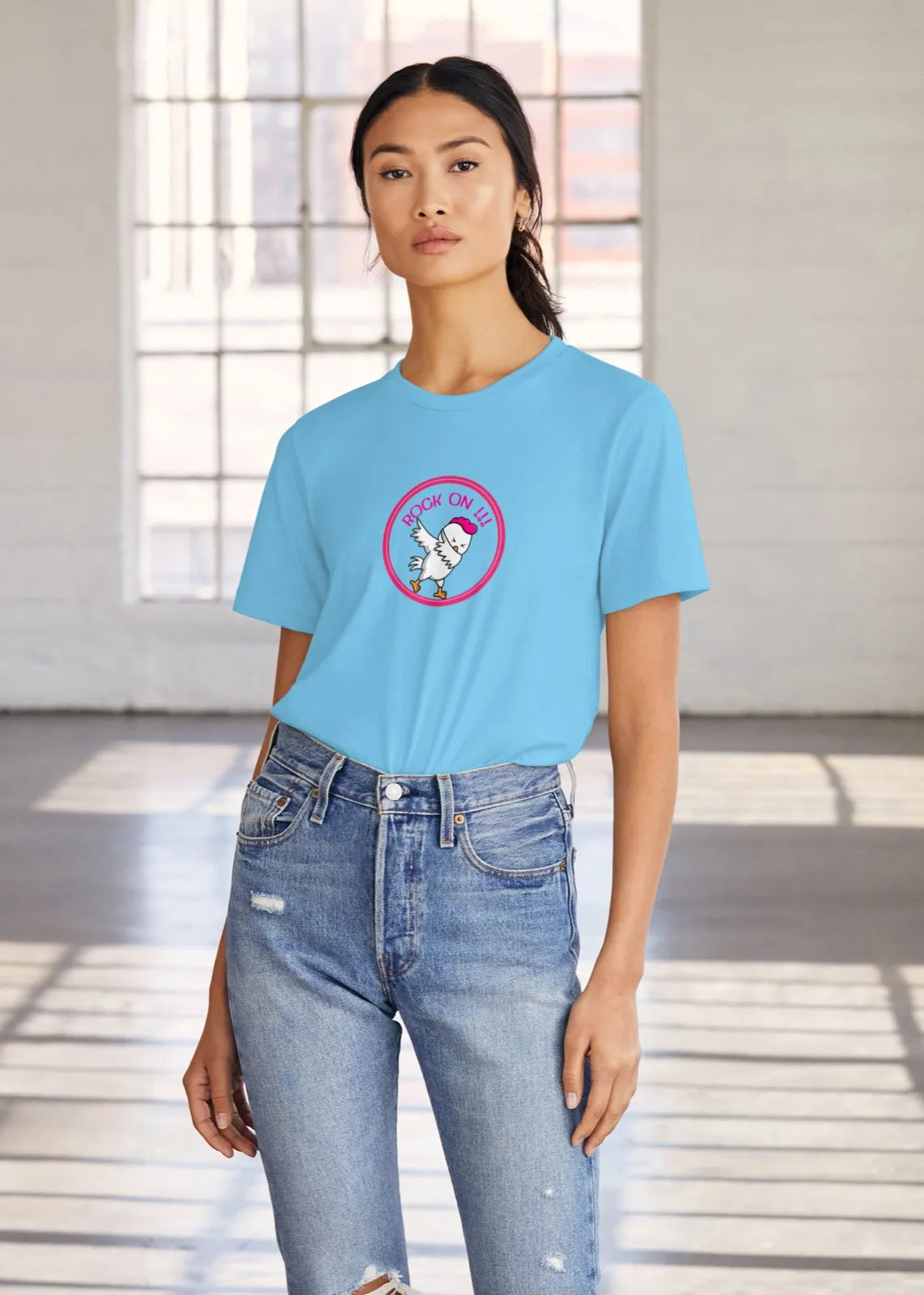 Rock On Dabbing Chicken Graphic T-Shirt for Women