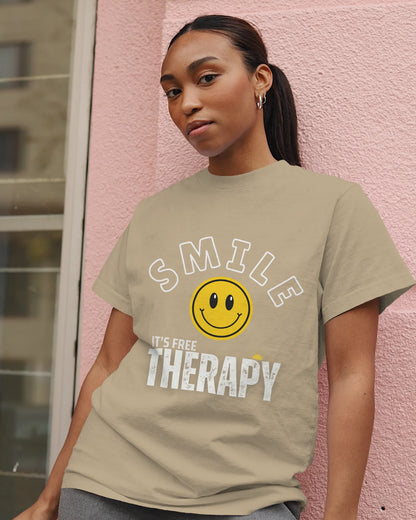 "Smile_It's Free Therapy" | Women’s Motivational T-shirt