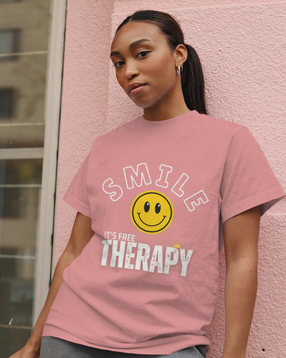 "Smile_It's Free Therapy" | Women’s Motivational T-shirt