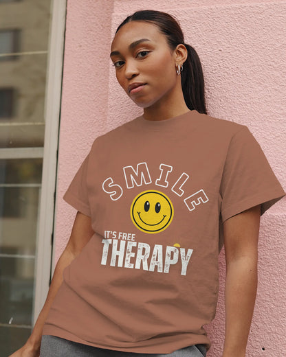 "Smile_It's Free Therapy" | Women’s Motivational T-shirt