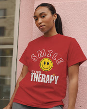 "Smile_It's Free Therapy" | Women’s Motivational T-shirt
