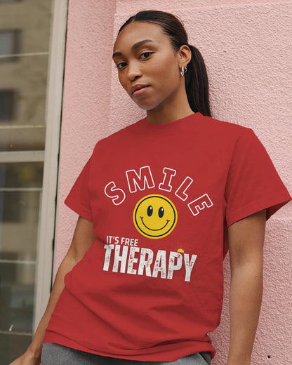 "Smile_It's Free Therapy" | Women’s Motivational T-shirt
