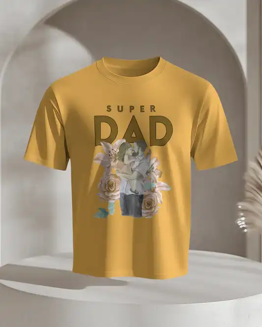"Super Dad" Mustard T-Shirt – Heartfelt Gift from Daughter | Floral Tee for Father’s Day & Special Occasions