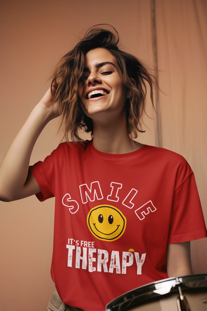 "Smile_It's Free Therapy" | Women’s Motivational T-shirt