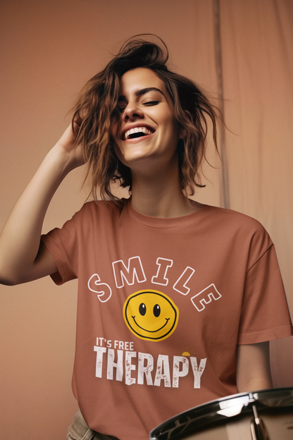 "Smile_It's Free Therapy" | Women’s Motivational T-shirt