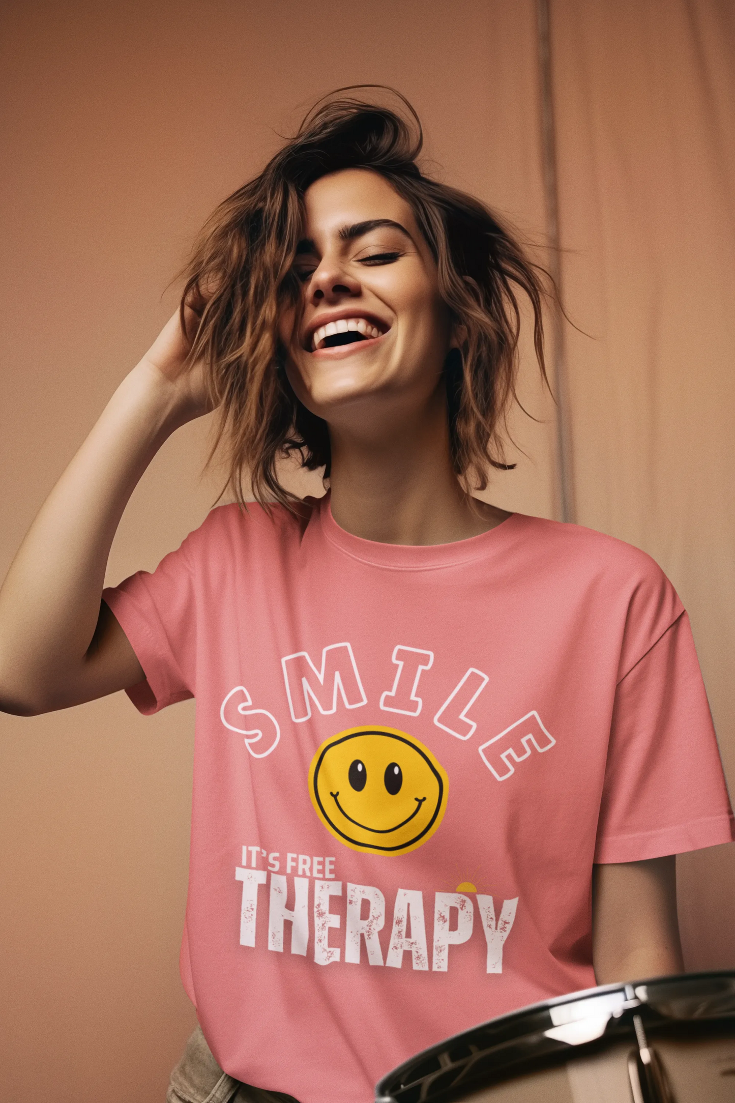 "Smile_It's Free Therapy" | Women’s Motivational T-shirt