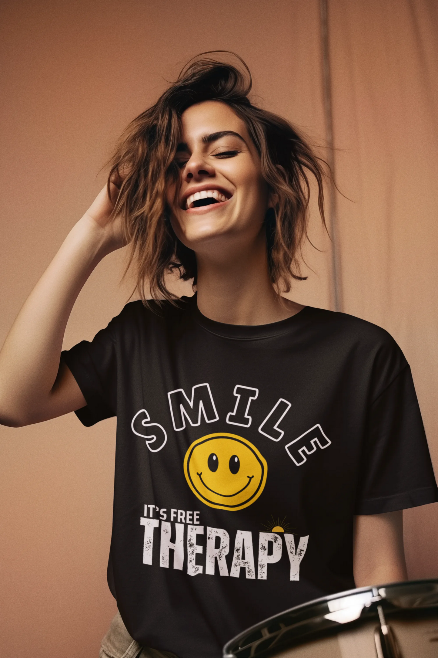 "Smile_It's Free Therapy" | Women’s Motivational T-shirt