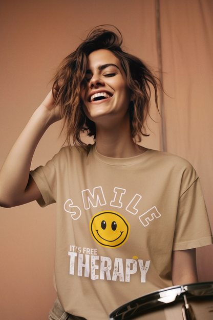 "Smile_It's Free Therapy" | Women’s Motivational T-shirt