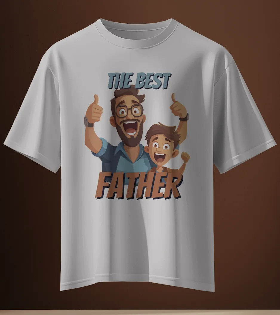 "The Best Father" T-Shirt – Cartoon Dad & Kid Graphic | Perfect Gift for Fathers | Premium Cotton Tee