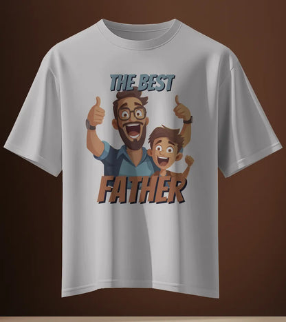 "The Best Father" T-Shirt – Cartoon Dad & Kid Graphic | Perfect Gift for Fathers | Premium Cotton Tee