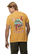 Time To Travel Worldwide' Double Impact Travel-Adventure T-Shirt | Men's Mustard T-shirt for Travel and Adventure Lovers