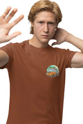 Time To Travel Worldwide' Double Impact Travel-Adventure T-Shirt | Men's Rust T-shirt for Travel and Adventure Lovers