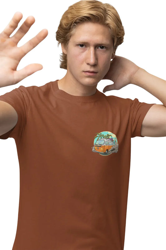 Time To Travel Worldwide' Double Impact Travel-Adventure T-Shirt | Men's Rust T-shirt for Travel and Adventure Lovers