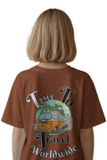 Time To Travel Worldwide' Double Impact Travel-Adventure T-Shirt | Women's Rust T-shirt for Travel and Adventure Lovers